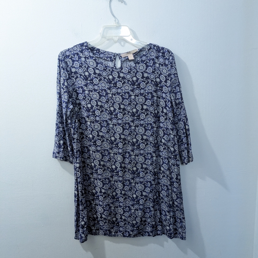 FOREVER 21 Tunic Blue Floral Top Women's Large